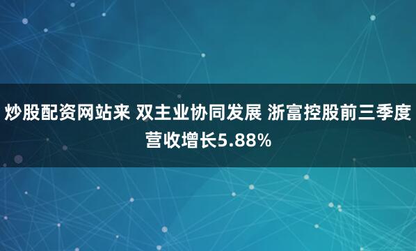 炒股配资网站来 双主业协同发展 浙富控股前三季度营收增长5.88%